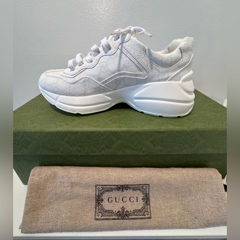 Gucci White Rhyton Logo Canvas Lace-Up Sneakers size 36 - Picture 9 of 12